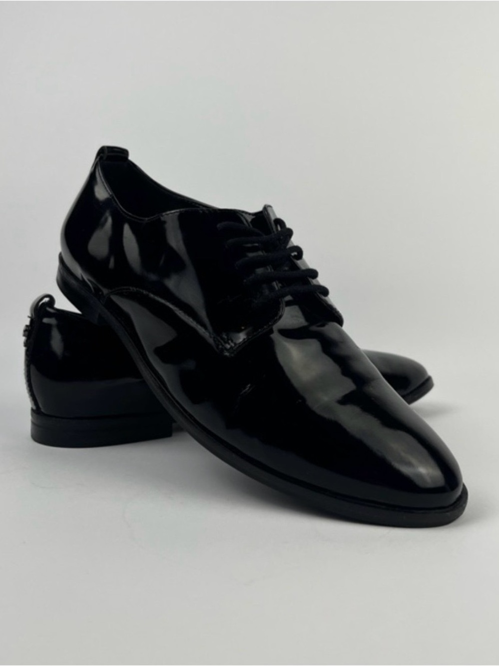 Dune London Women’s Black Patent Leather Lace-Up Dress Shoes